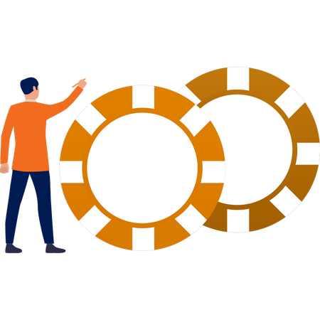 Man pointing to gamble chip  Illustration