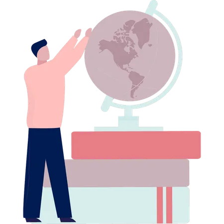 A Boy Is Pointing To The Globe Illustration