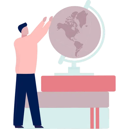 Man pointing to globe  Illustration