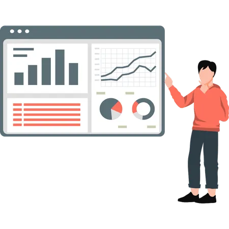Man pointing to graph on web page  Illustration