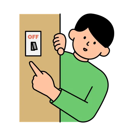 Man Pointing To Light Switch Turning Off To Save Electricity Environment Power And Saving Energy Concept Cartoon Flat Vector Illustration Illustration