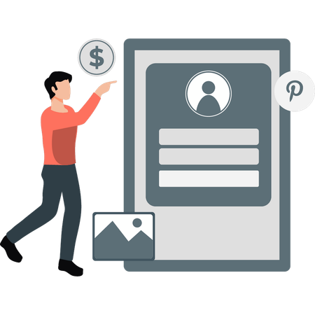 Man pointing to login account  Illustration