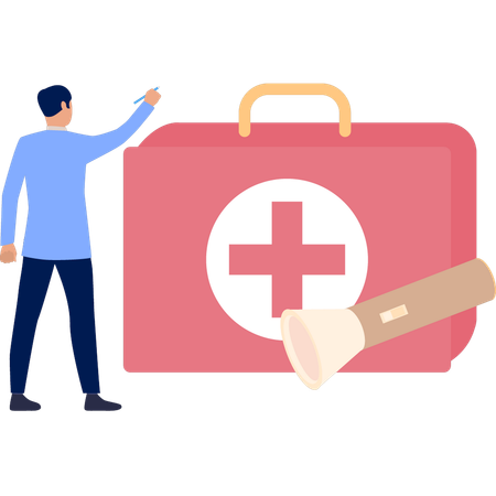 Man Pointing To Medical Aid Box  Illustration