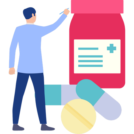 Man pointing to nutrition pills  Illustration