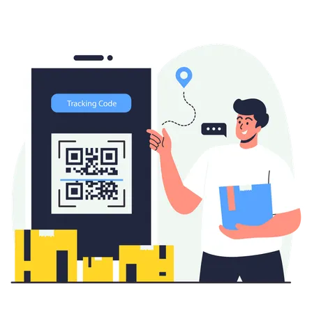 Man pointing to package tracking code barcode scanner  Illustration