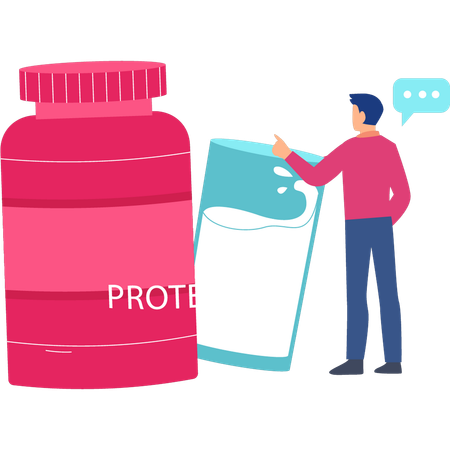 Man pointing to protein jar  Illustration