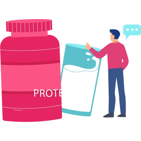 Man pointing to protein jar  Illustration