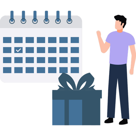 Man pointing to reminder on calendar  イラスト