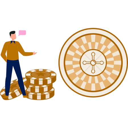 Man pointing to roulette wheel  Illustration