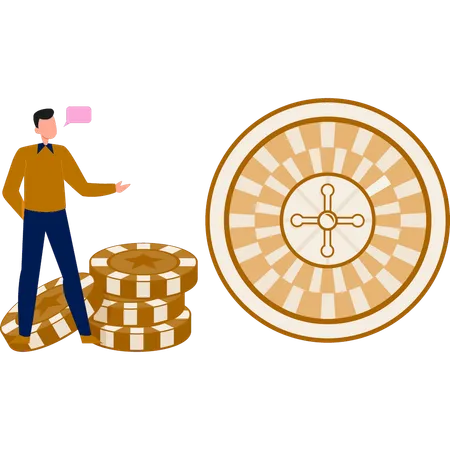 Boy Is Pointing To The Roulette Wheel Illustration