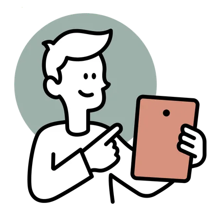 Man pointing to tablet  Illustration