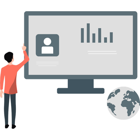 Man pointing to user profile on monitor  Illustration