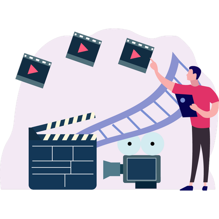 Man pointing to videos  Illustration