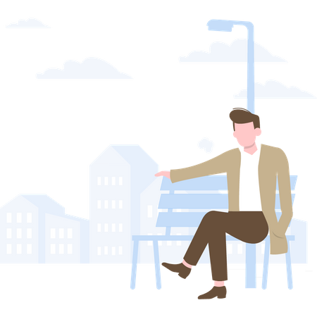 Man pointing towards while sitting at park bench Illustration