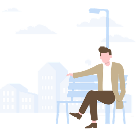 Man pointing towards while sitting at park bench  Illustration