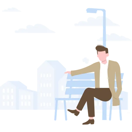 Man pointing towards while sitting at park bench  Illustration