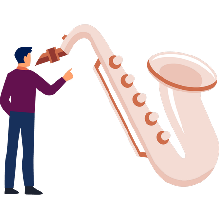 Man pointing trombone  Illustration