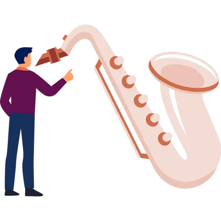 Man pointing trombone  Illustration