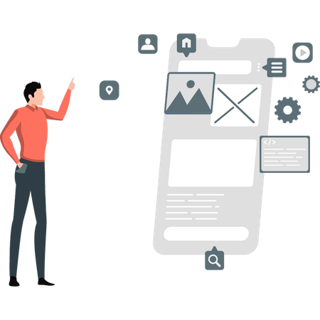 Man pointing ui ux design  Illustration