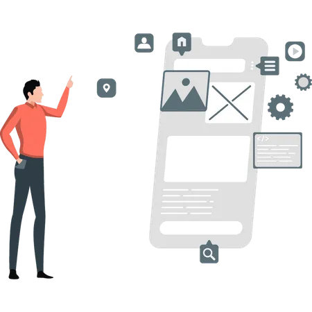 Man pointing ui ux design  Illustration