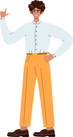 Man pointing up while giving standing pose  Illustration