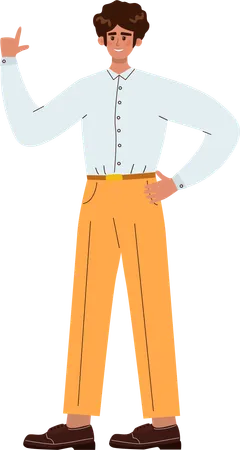 Man pointing up while giving standing pose  Illustration