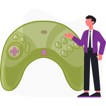 Man  pointing video game controller  Illustration