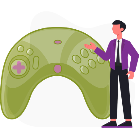 Man pointing video game controller Illustration