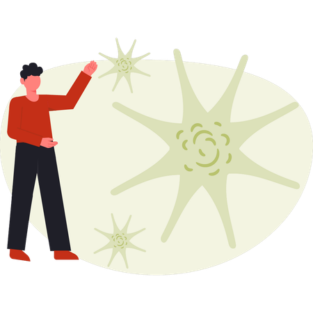 Man pointing viral contagious microorganisms  Illustration