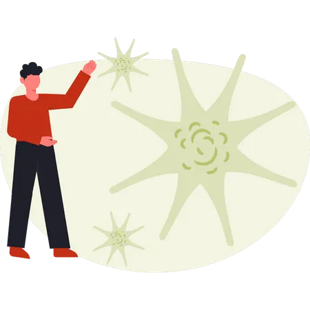 Man pointing viral contagious microorganisms  Illustration