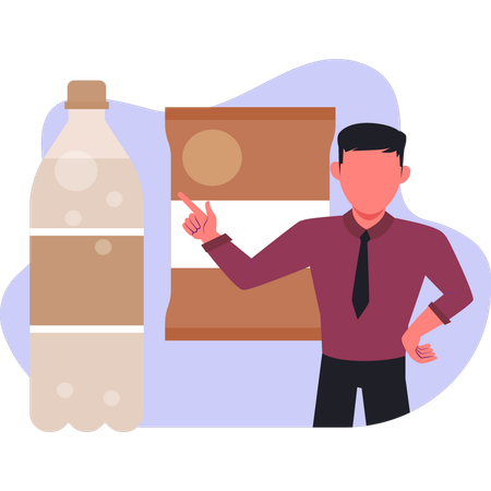 Man  pointing water bottle  Illustration