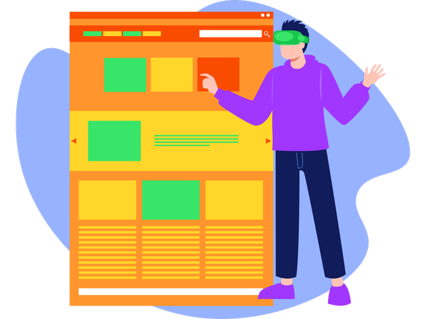 Man Pointing Webpage Using Vr Technology  Illustration
