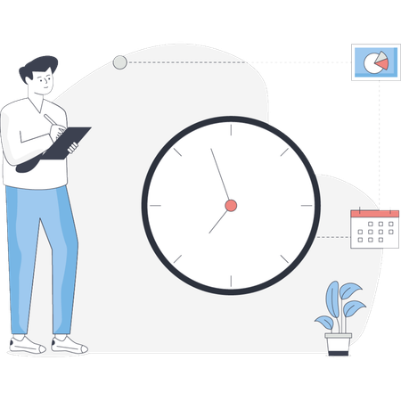 Man  pointing working hours  Illustration