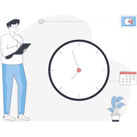 Man  pointing working hours  Illustration