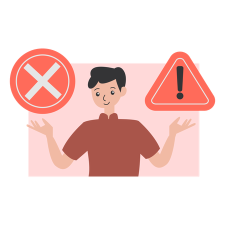 Man points at Safety Warning  Illustration