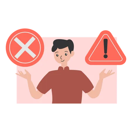 Man points at Safety Warning  Illustration