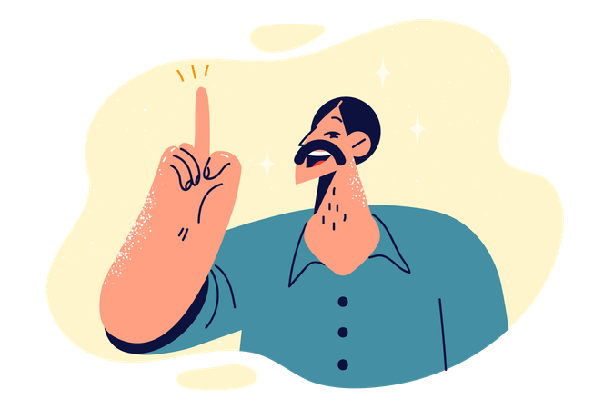 Man points finger up indicating that he has an idea to improve business processes in company  Illustration