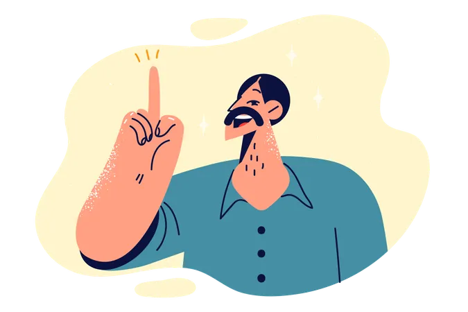 Man Points Finger Up Indicating That Has Idea To Improve Business Processes Or Further Develop Company Guy In Casual Clothes Says Eureka Reporting New Brilliant Idea To Launch Own Startup Illustration