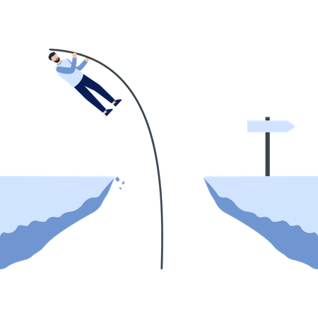 Man Pole Vaulting Over a Gap Towards a Sign Business  Illustration