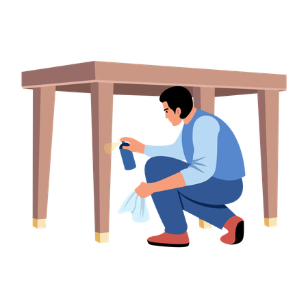 Man polishing table  Illustration