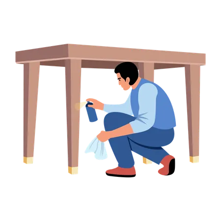 Man polishing table  Illustration