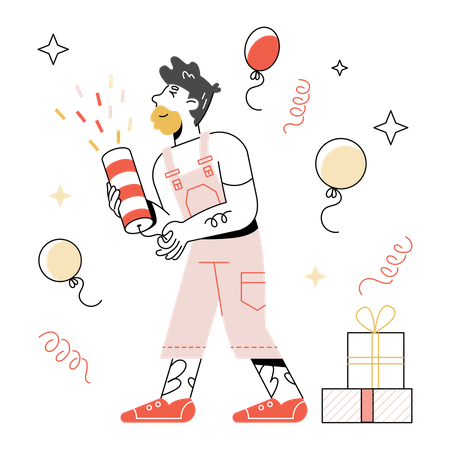 Man pops a firecracker at a party Illustration