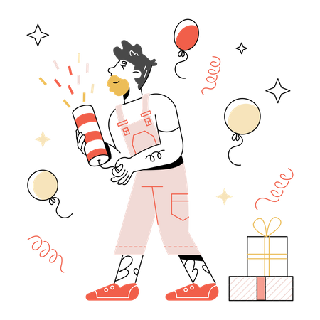 Man pops a firecracker at a party  Illustration