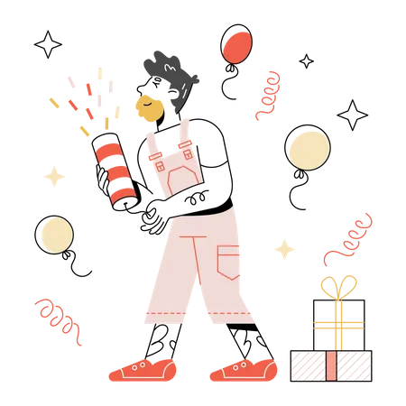 Man pops a firecracker at a party  Illustration