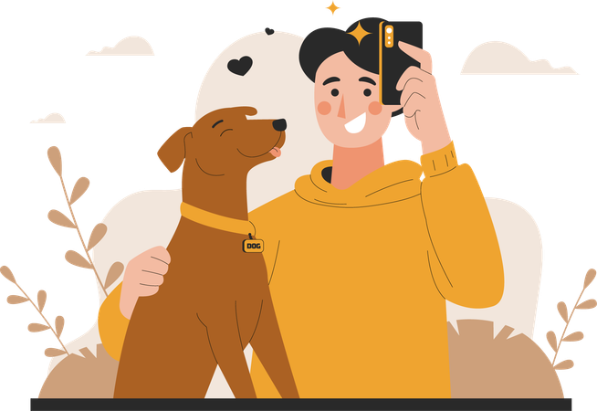 Man poses with dog  Illustration