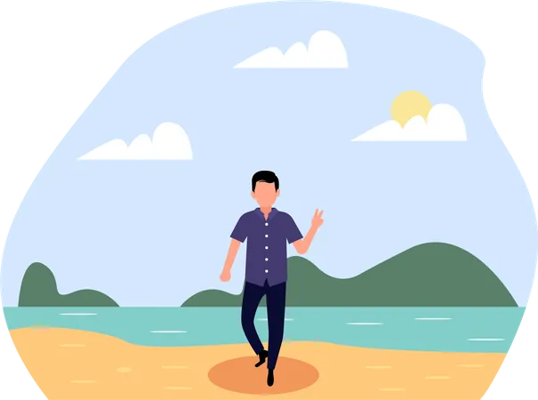 Man posing at beach Illustration