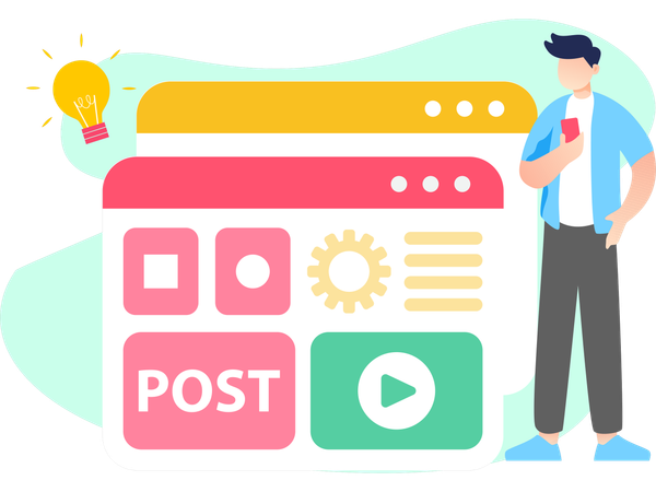 Man Post Content on social media  Illustration