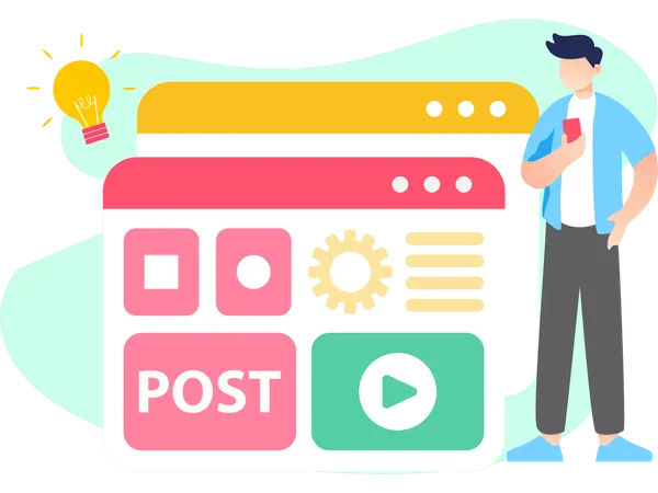 Man Post Content on social media  Illustration