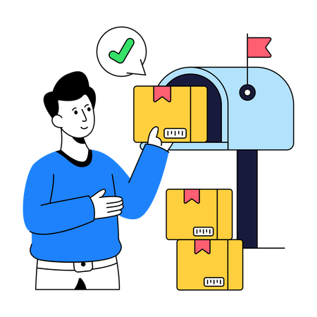Man posts Parcel in Letterbox  Illustration
