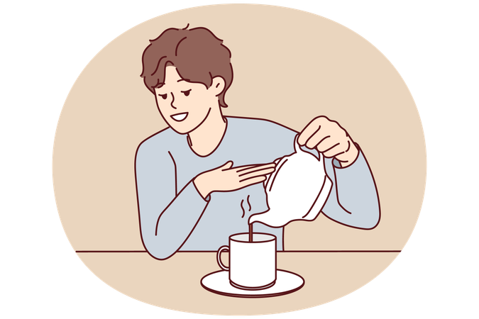Man pour tea from kettle in mug  Illustration
